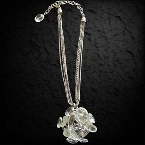 Chico's Wire Wrapped Clear & Opaque Crystal Pendant Necklace Multi Strand Chain